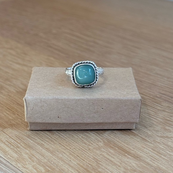 Russian Jade Stone in Etched Sterling Silver Setting Size 7 - Picture 2 of 10